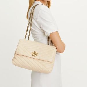 Tory Burch KIRA CHEVRON CONVERTIBLE SHOULDER BAG in New Ivory